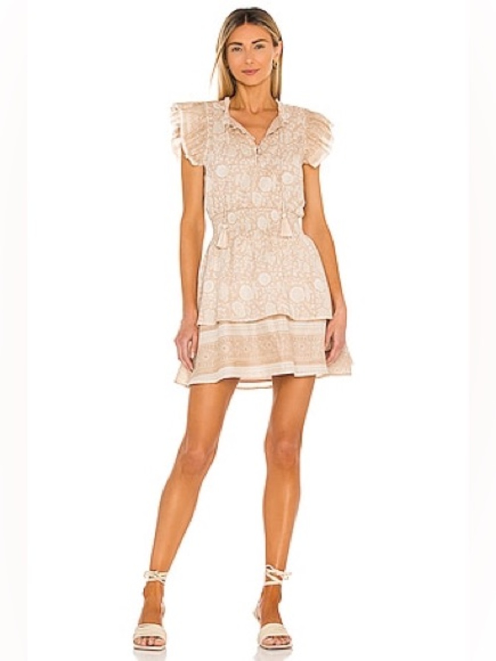Cleobella Beige Lace-Detail Mini Dress
